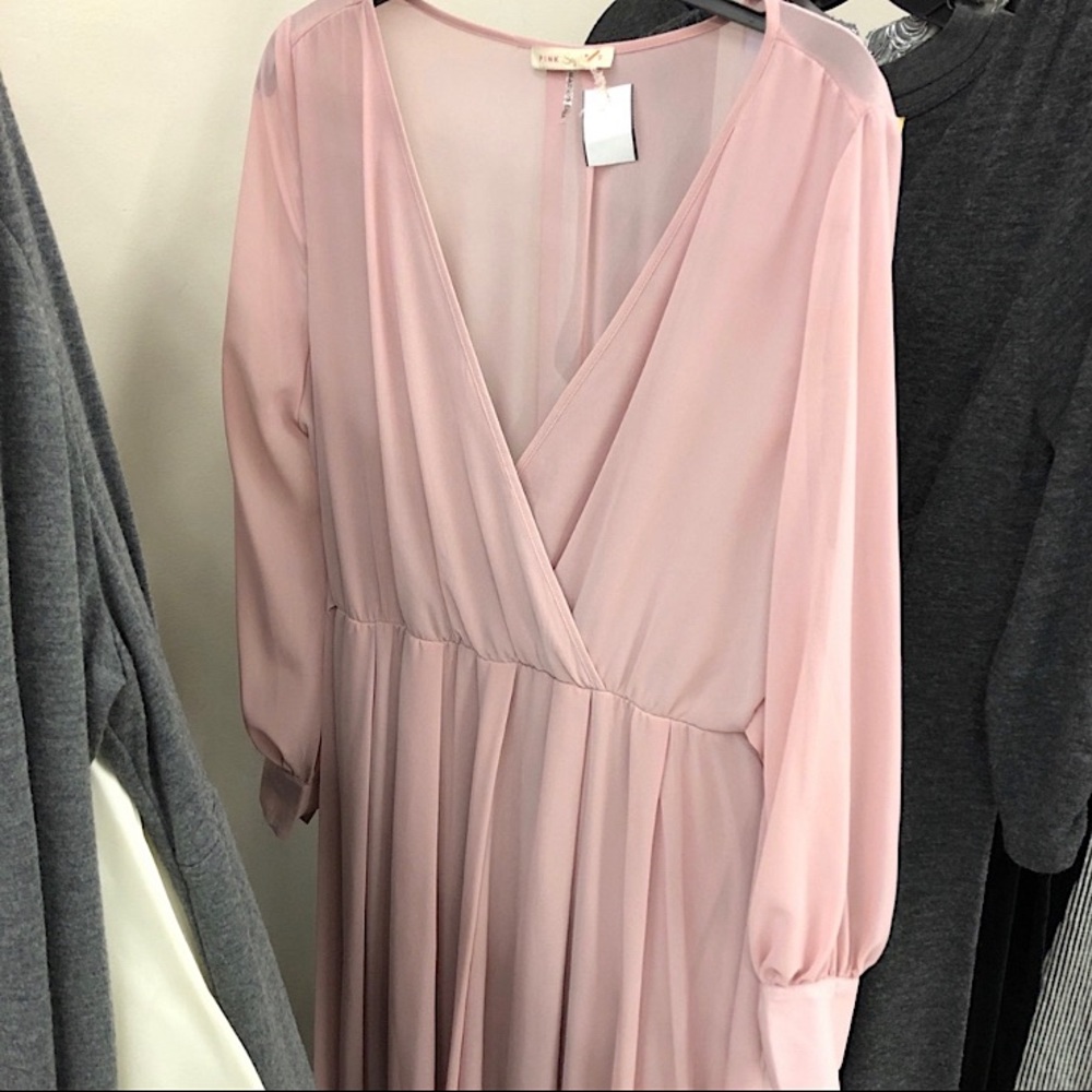 Blush Chiffon Long Sleeve Maxi Dress